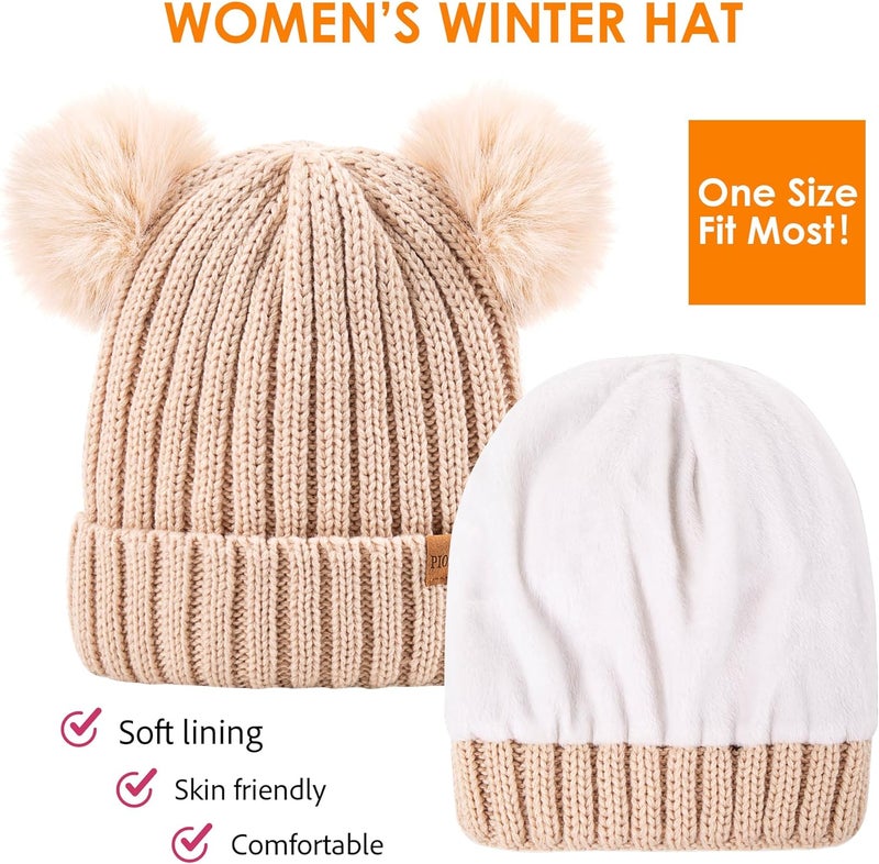PIOZAED Women's Winter Warm Knit Beanie with Faux Fur Pom Skull Cap Cozy Fleece Lined Hat for Women - Image 2